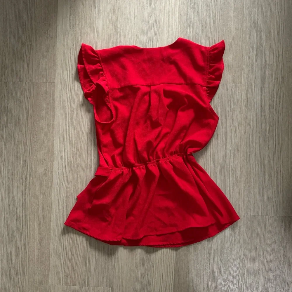 Monteau Vibrant Red Ruffle Sleeve Blouse Medium - Picture 2 of 5